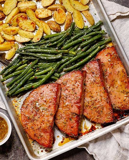 Baked Ham Steaks Sheet Pan Dinner