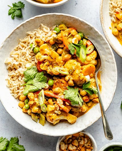 Thai Peanut Coconut Cauliflower Chickpea Curry
