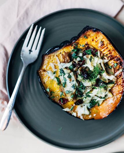 Stuffed Acorn Squash with Fennel and Apples