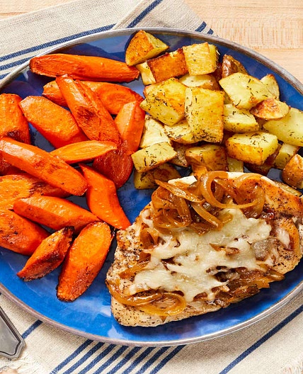 French Onion Chicken with Thyme-Roasted Potatoes & Carrots