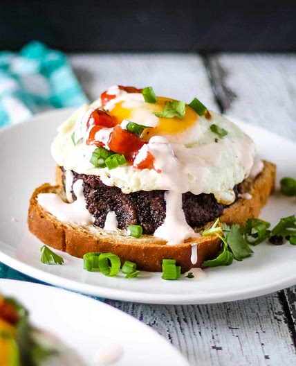 Black Bean Cake Open-Faced Breakfast Sandwich
