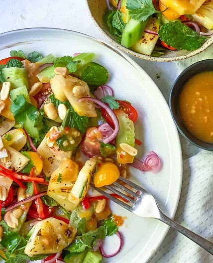 Grilled Pineapple Cucumber Salad with Peanut Dressing
