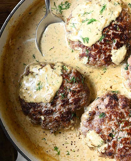 Hamburger Steaks in Creamy Dill Sauce