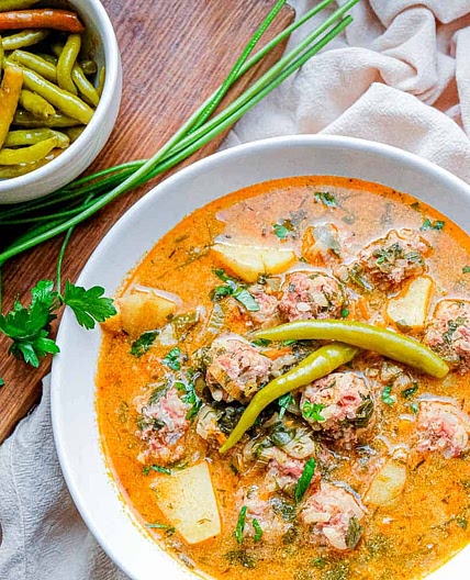 Ciorba de Perisoare | Romanian Porcupine Meatballs Sour Soup