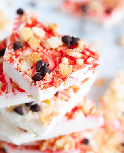Strawberry Cheesecake Frozen Yogurt Bark