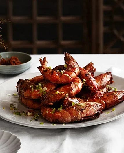 Flower Drum’s twice-cooked king prawns with soy sauce (si yow wong ha)