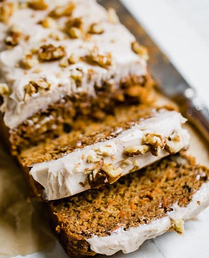 Carrot Cake Banana Bread with Thick Cinnamon Cream Cheese Frosting