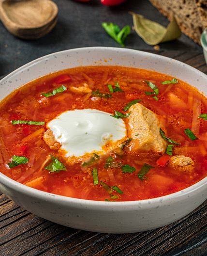 Ukrainian Borscht with Tomatoes and Bell Peppers