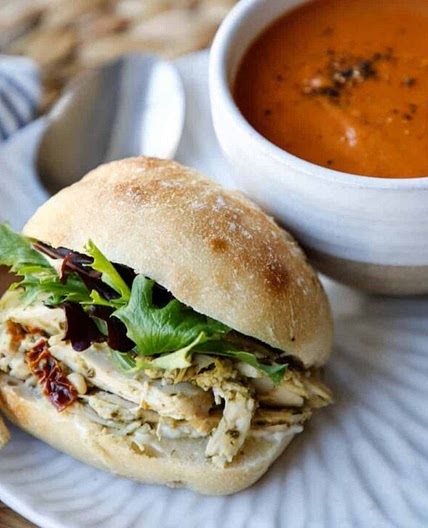Chicken Pesto Sandwich with Easy Tomato Soup