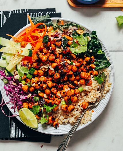 Crispy Miso Chickpea Bowls with Garlic Sesame Dressing