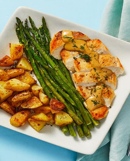 Creamy Dill Chicken with Roasted Potatoes & Asparagus