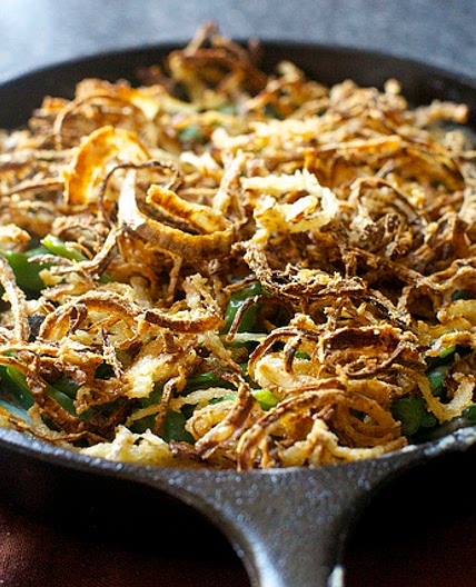 green bean casserole with crispy onions