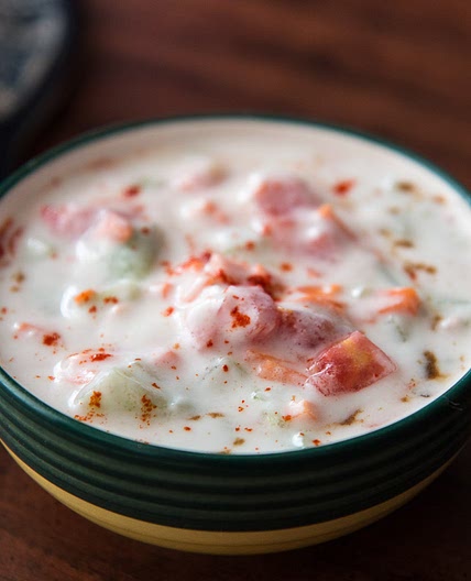 Grated Carrot Cucumber Tomato Raita Recipe