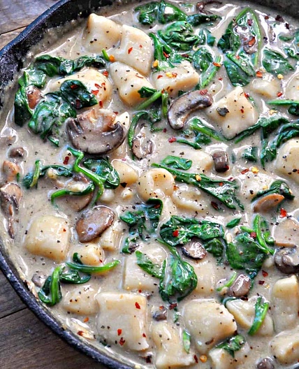 Vegan Gnocchi Mushroom Florentine