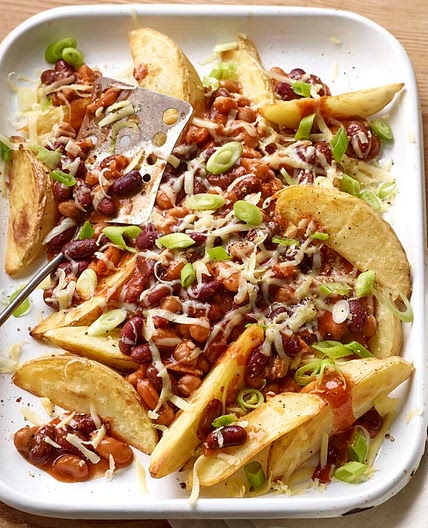 Loaded potato wedges with chilli beans