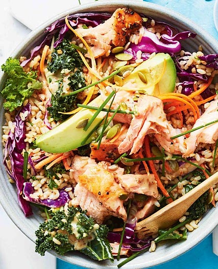 15-minute salmon and sesame rice superfood bowls recipe