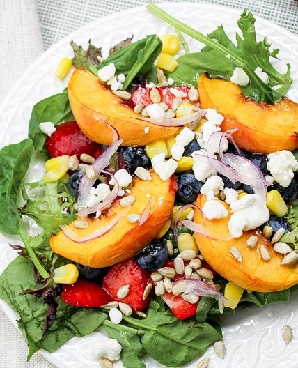 Peach Strawberry and Blueberry Salad with Honey Lime Dressing Recipe