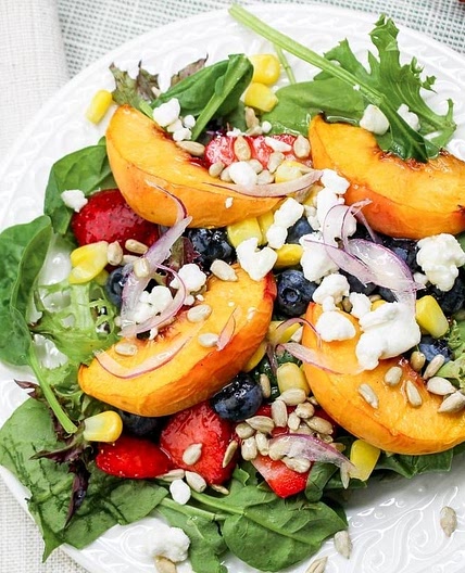 Peach Strawberry and Blueberry Salad with Honey Lime Dressing Recipe