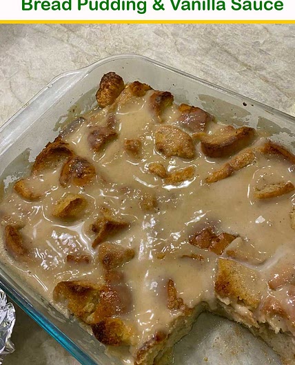 Old-Fashioned Bread Pudding with Vanilla Sauce