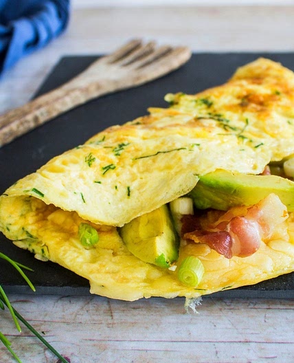 Folded Cheese Omelette with Bacon and Avocado