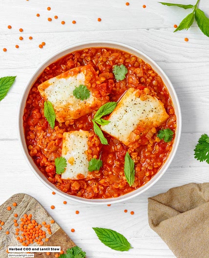 Herbed COD and Lentil Stew