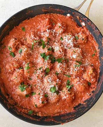 Italian style pork meatballs with creamy tomato sauce