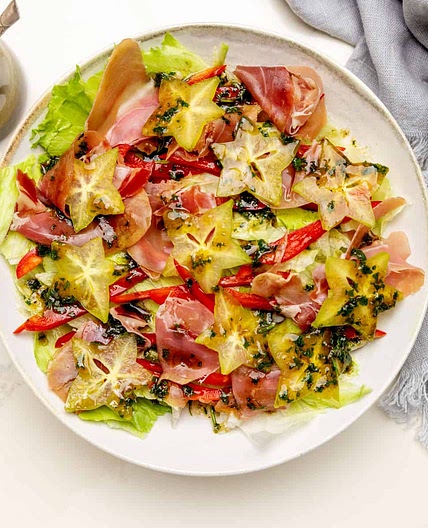 Carambola or Star Fruit Salad and Serrano Ham [Video+Recipe]