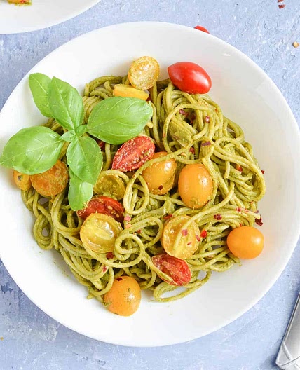 Spicy Roasted Poblano Pesto Pasta (Vegan+Gluten-free)