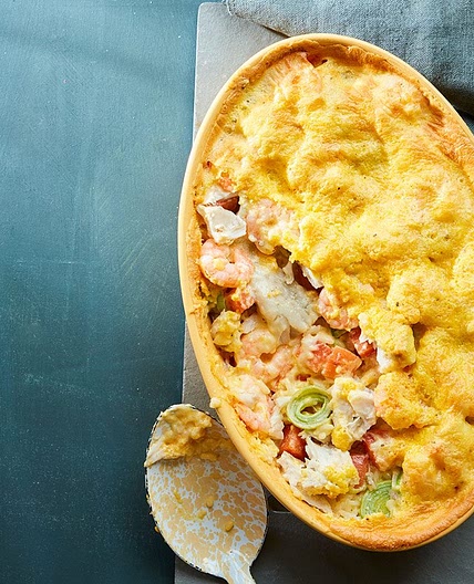 Fish gratin with vegetables & prawns (Gratíneraður fiskur með grænmeti og rækjum)