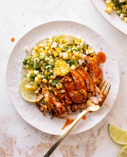 Grilled Buffalo Chicken with Scallion Corn Salad
