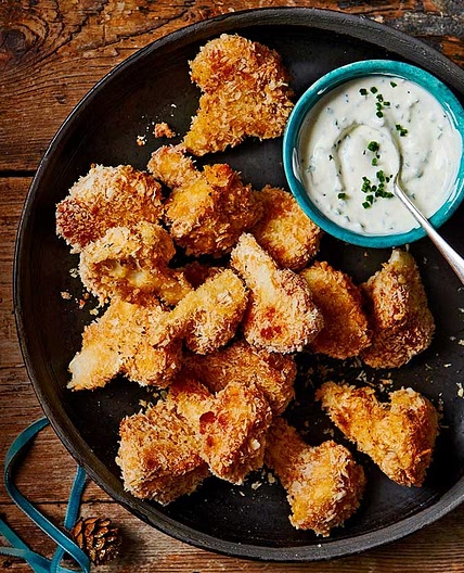 Air-fryer cauliflower popcorn with soured cream & herb dressing