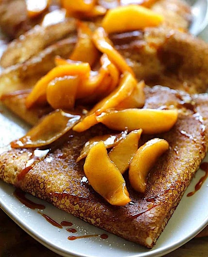 Apple Cinnamon Crepe Recipe with Salted Caramel Sauce