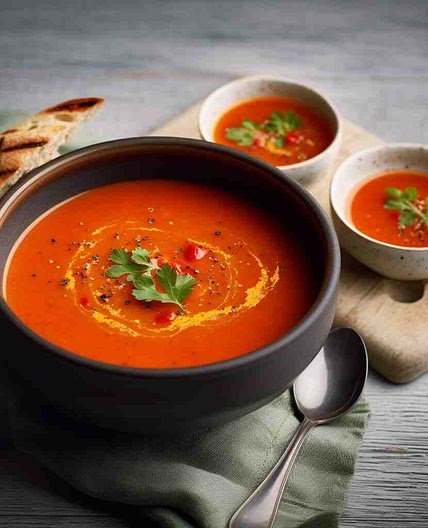 Healthy Roasted Red Pepper and Tomato Soup with Fresh Tomatoes