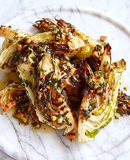Charred hispi cabbage with hazelnut chilli butter