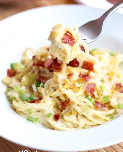 Paleo Alfredo with Caramelized Leeks & Bacon