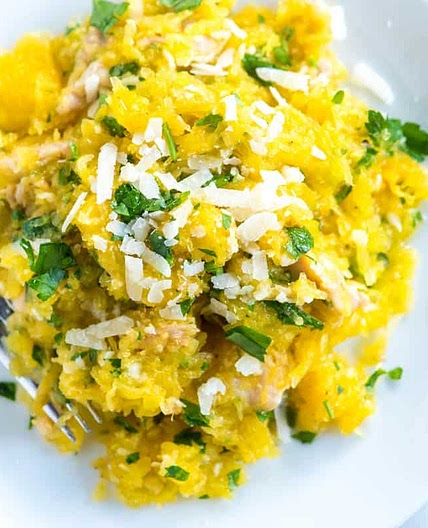 Parmesan Lemon Baked Spaghetti Squash with Chicken