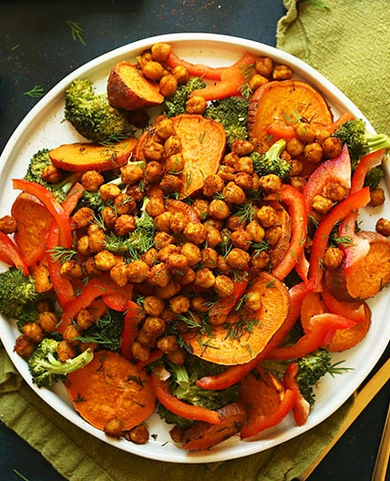 Roasted Broccoli Sweet Potato Chickpea Salad
