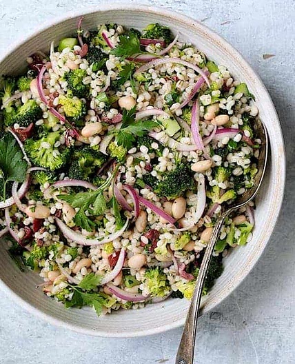 Lemony Broccoli Barley and White Bean Salad
