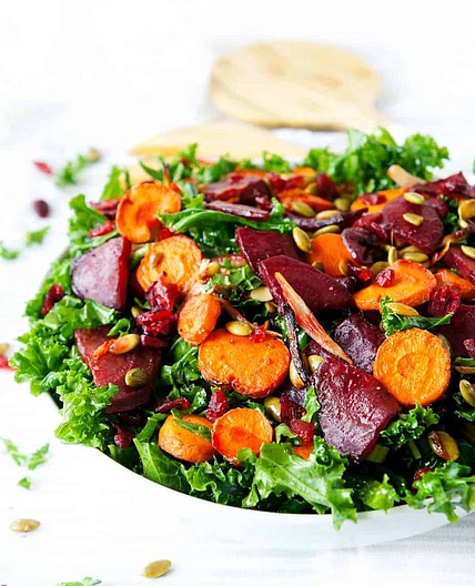 Kale and Beet Salad with Roasted Carrots