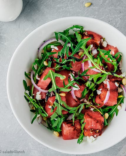 Arugula and Watermelon Salad with Red Onion, Feta and Pine Nuts Recipe