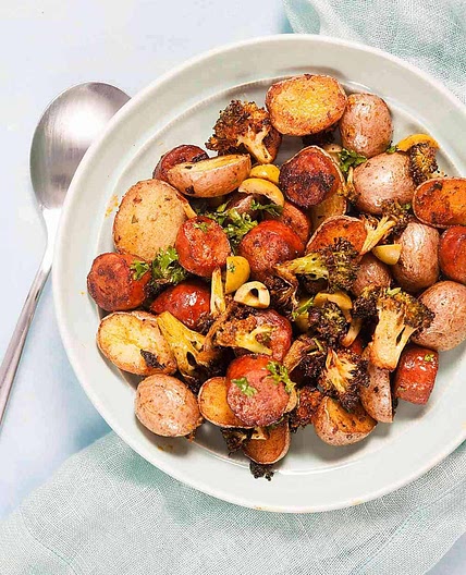 Sheet Pan Spanish Style Potatoes with Chorizo