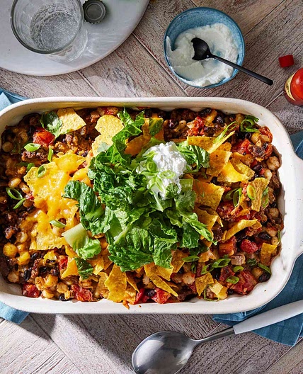Beef & Black Bean Nacho Casserole