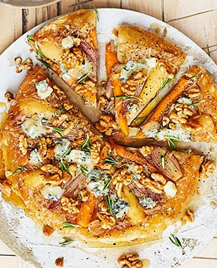 Root vegetable tatin with candied nuts & blue cheese