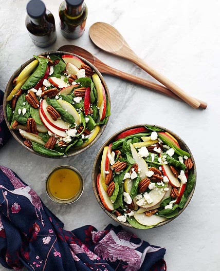 Apple and Pear Spinach Salad with Honey Lemon Ginger Vinaigrette