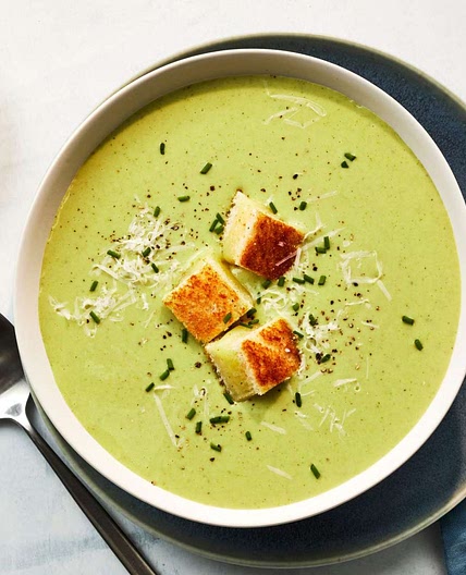 Broccoli-Parmesan Soup with Grilled Cheese Croutons