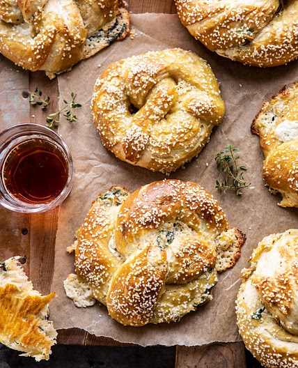 Spinach and Artichoke Stuffed Soft Pretzels