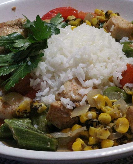 Chicken Stew with Okra, Corn, and Tomatoes