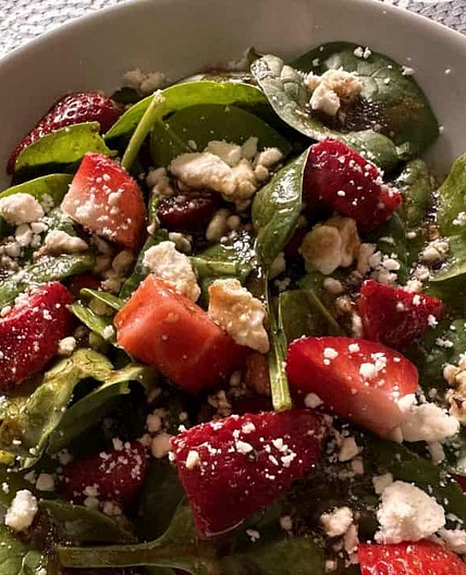 Strawberry Spinach Salad With Feta Cheese And Balsamic Dressing