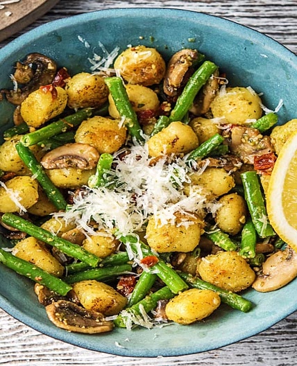 Toasty Pesto Gnocchi with Green Beans, Sun-Dried Tomatoes, and Parmesan