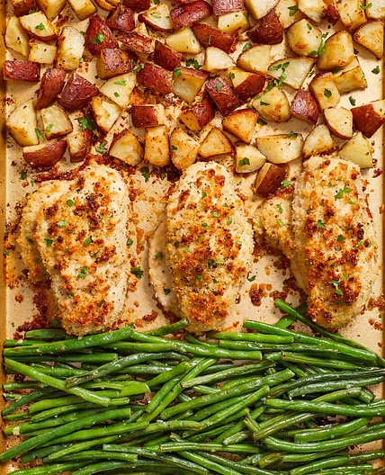 Parmesan Crusted Chicken Sheet Pan Dinner